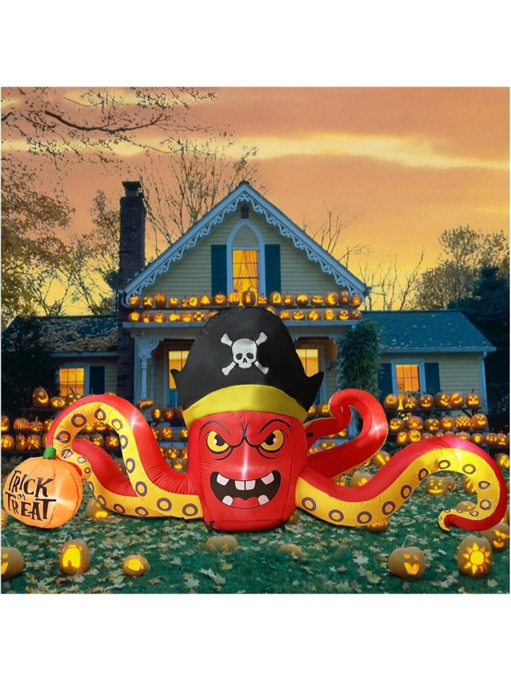 🎃7.6FT Halloween Inflatable Horror Octopus Catching Pumpkin Blow Ups Yard Decor